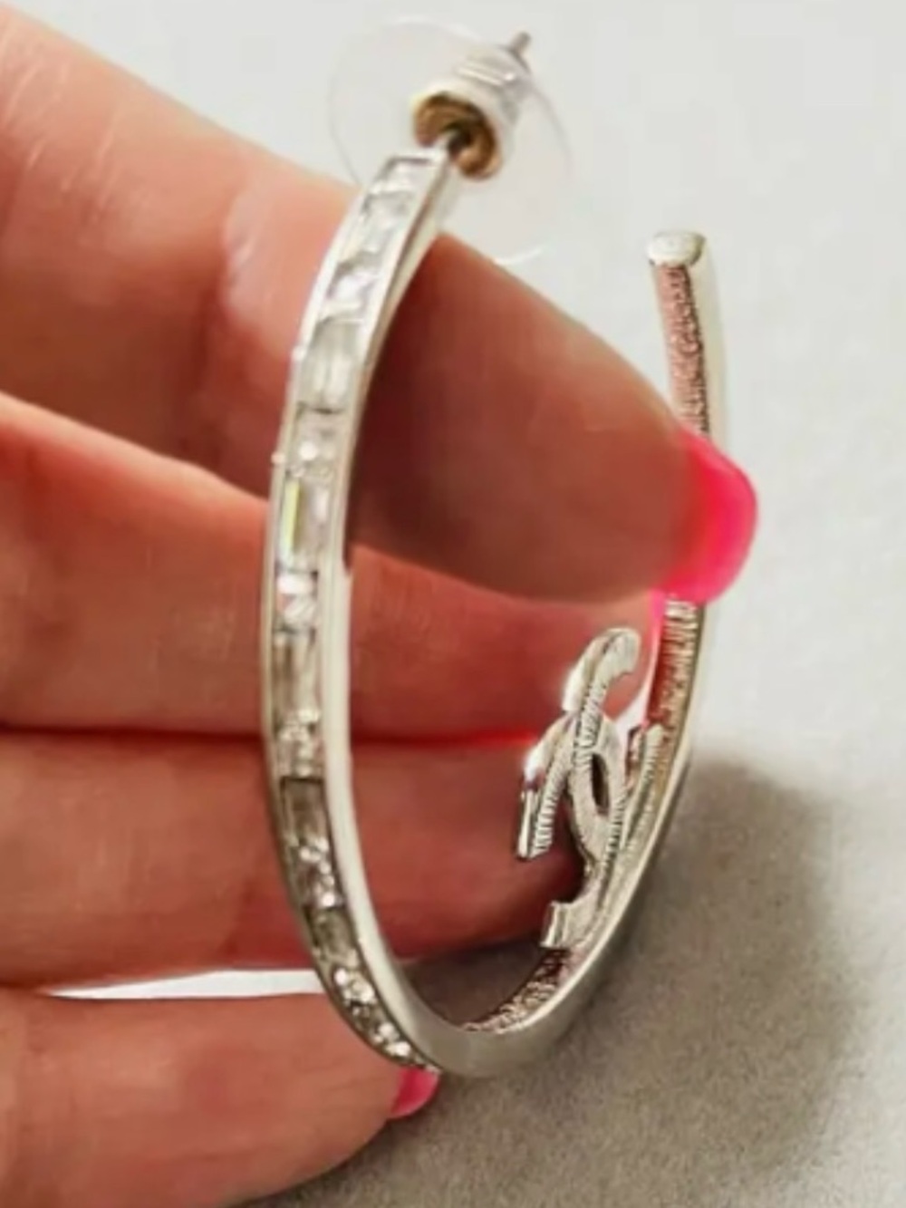 ⭐️Super Rare Limited Edition Classic Chanel CC Logo Crystal Hoop Earrings⭐️